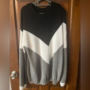 Elegant Chevron Knit Sweater - Black, White, and Gray